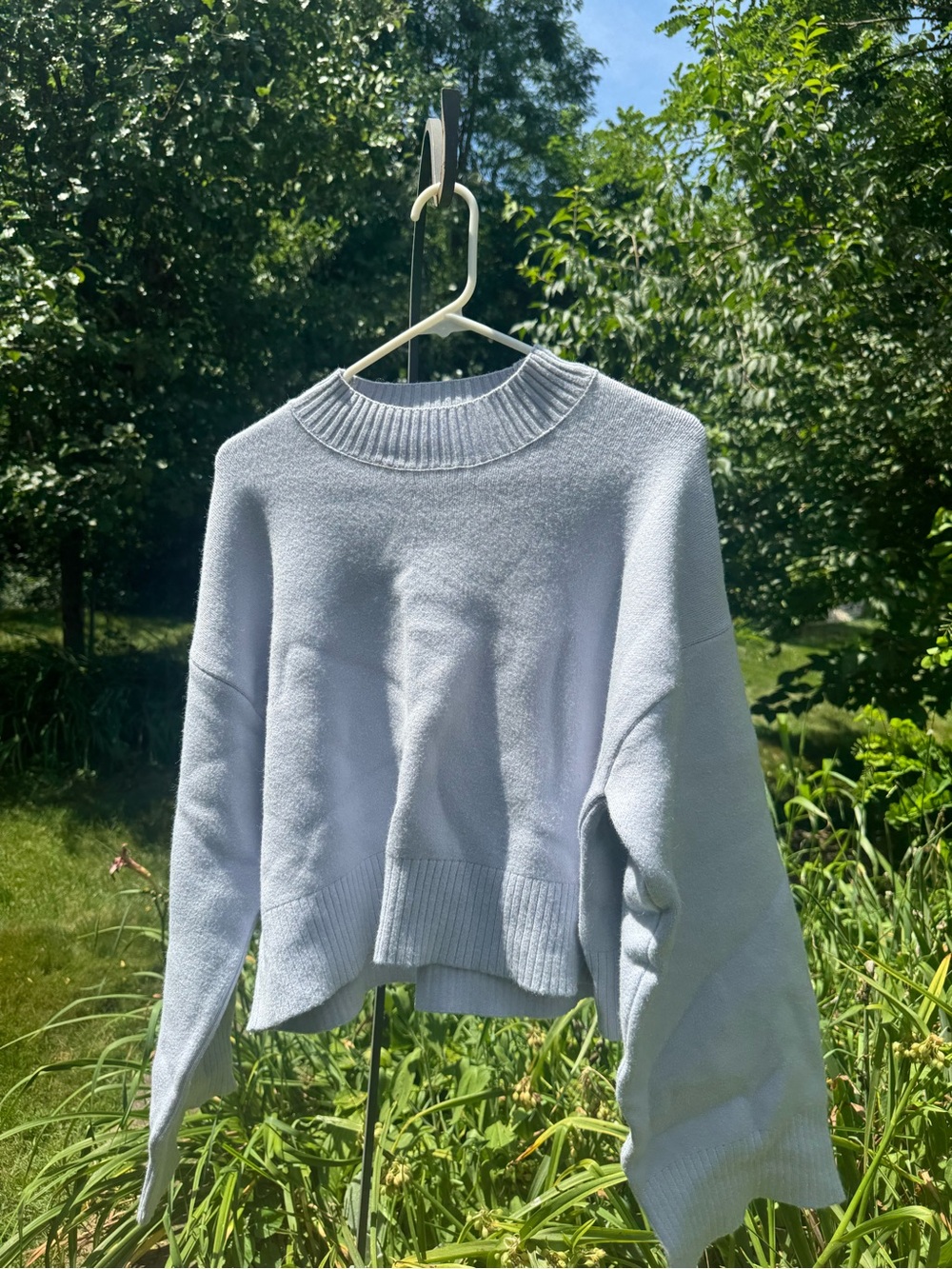 Zara Light Blue Women's Crewneck Sweater Wide Sleeve